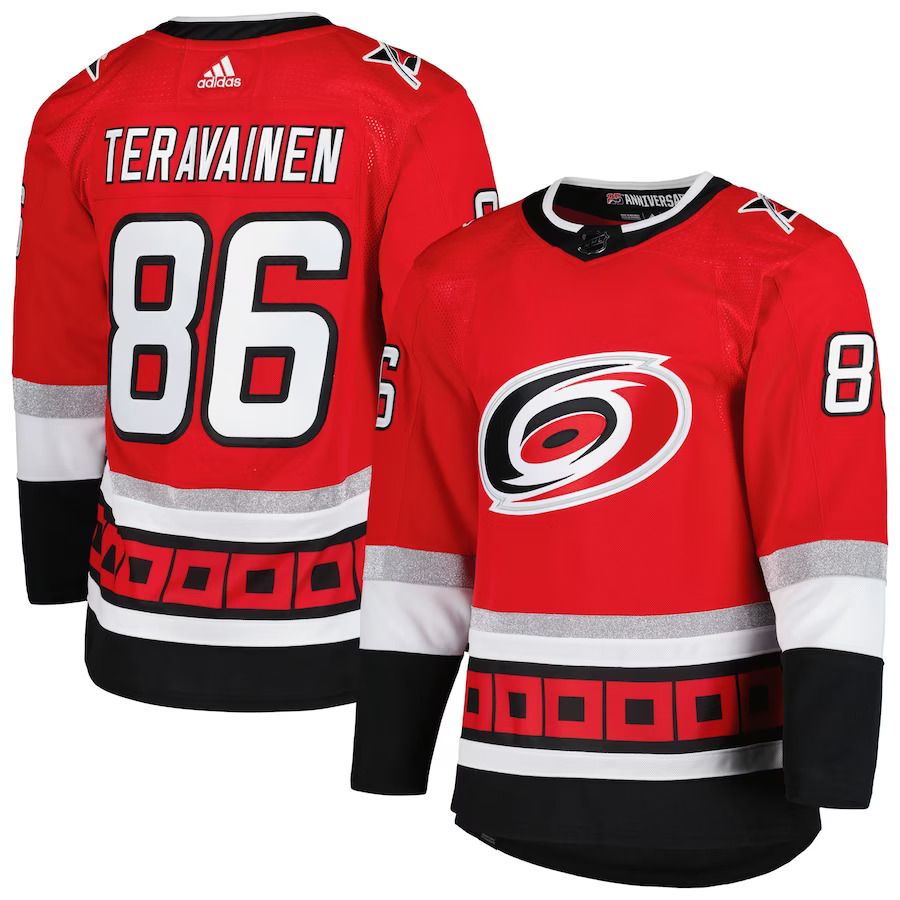 Men Carolina Hurricanes 86 Teuvo Teravainen adidas Red 25th Anniversary Authentic Pro Primegreen Player NHL Jersey